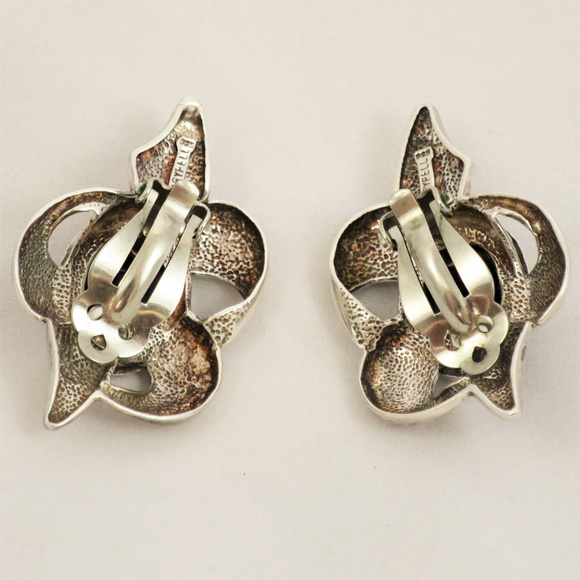 1980’s Krypell Origami Star Sterling and Onyx Earrings - Picture 5 of 7